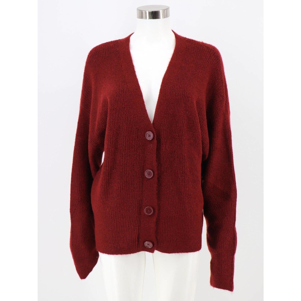 Max Studio NWT Drop Shoulder Cardigan Garnet Button Front Sweater Size Large
